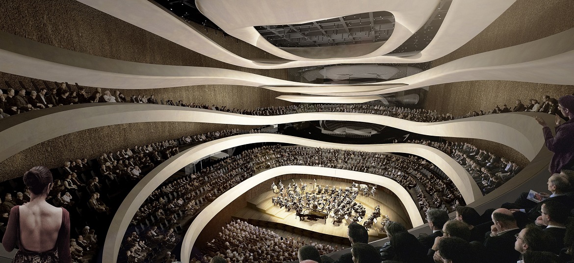 Projekt sali koncertowej w Sinfonia Varsovia Centrum