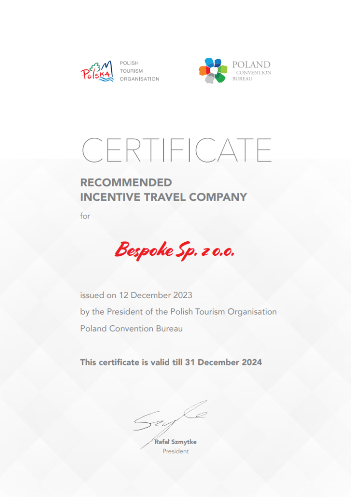 certificate bespoke poland agency recommended incentive travel company polandcv 